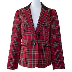 Red Black and Gold Blazer Suit Jacket with Single Black Button Closure